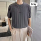 Men's Crew Neck Knit Short Sleeve Sweaters with Twist Pattern