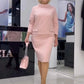 Solid color top & half color skirt plus size two piece set