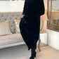 New slimming long dress with round neck.