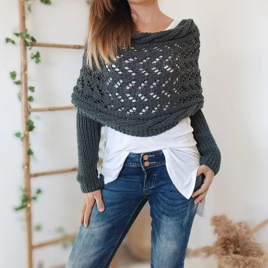 Women’s Knitted Cut-Out Shawl Poncho Wrap