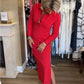 🔥Women's Sexy Red Long Sleeve Lapel Dress