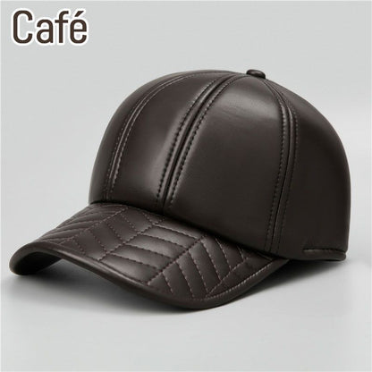 Stylish men's winter leather cap with thickened ear flaps