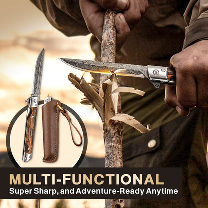 🗡️Folding Knife With Wooden Handle For Work, Hiking & Camping⛺