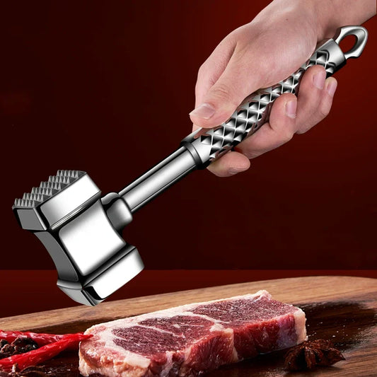 Stainless Steel Meat Mallet with Tongs & Brush