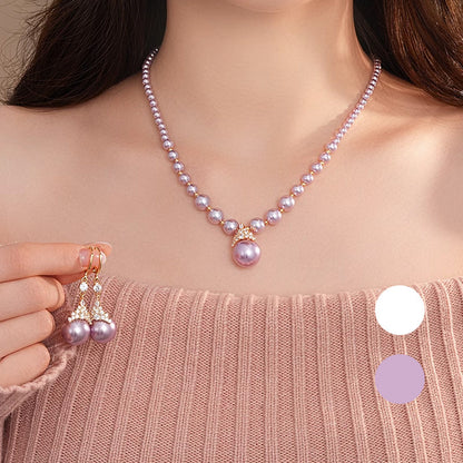 Vintage Elegant Zirconia Imitation Pearl Necklace & Earrings