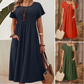 Women’s Pleated Dress with Short Sleeves and Pockets