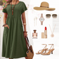 Women’s Pleated Dress with Short Sleeves and Pockets