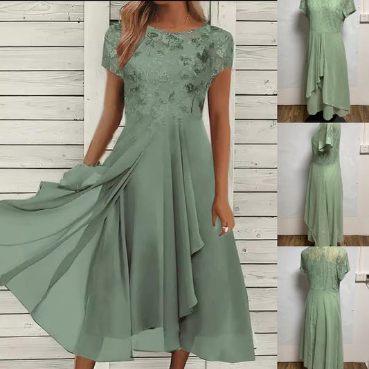 🎉 LIMITED TIME 50% OFF! 👗 Women’s Elegant Round Neck Dress – Lace Detail, Flowing Silhouette & Waist-Defining Fit 🌸