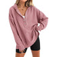 🎉 LIMITED TIME 50% OFF! 🧥 Women's Fashion Long Sleeve Hoodie – V-Neck Button Design & Relaxed Fit with Side Slits 🌸