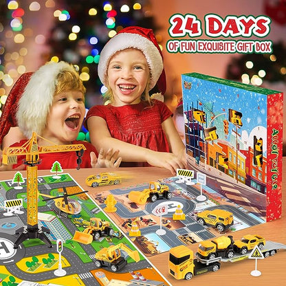 🎁🔥 FLASH SALE HALF-PRICE! 🚜 Boys Construction Truck Advent Calendar – 24 Surprise Toy Sets with Alloy Vehicles, 2 Play Maps & Road Signs ✨