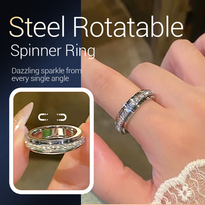 📍 LIMITED TIME 50% OFF! 💍 Titanium Steel Rotatable Spinner Ring with Zirconia – Stress-Relief Design, 18K Gold Plating & Hypoallergenic ✨