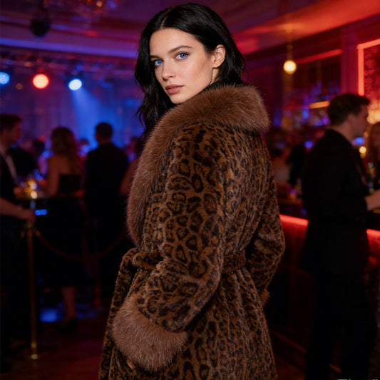 🧥Women's Leopard Print Fluffy Faux Fur Coat with Belt（50% OFF）
