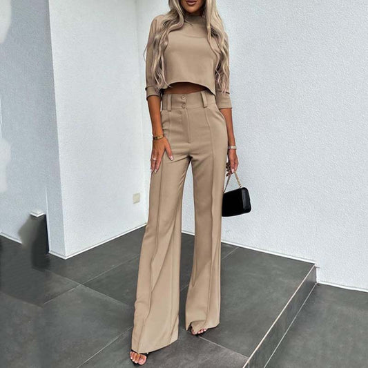 📢40%  OFF!⏰Women's Elegant Crop Top & Wide-Leg Pants Set