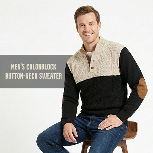 📢70%  OFF !! ⏰Men's Colorblock Button-Neck Sweater