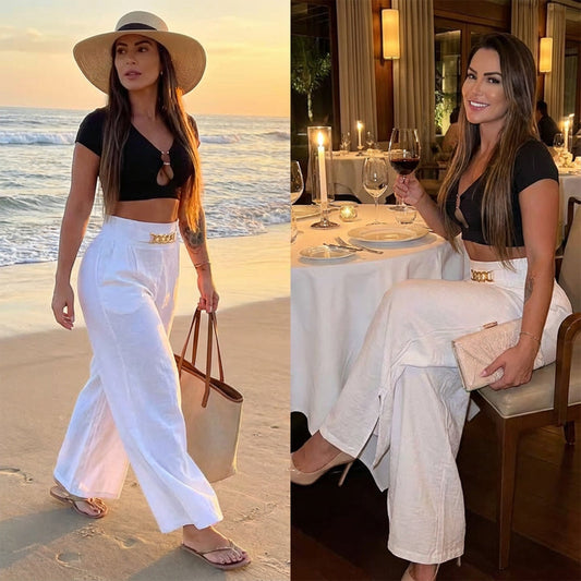 👖 50% OFF! 💃 Women's trousers – High waist, wide leg, with belt accent & versatile look ✨