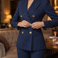 📢 60% OFF!! ⏰ Women's Pinstripe Double-Breasted Suit Set – Structured Blazer & Wide-Leg Trousers for Power & Elegance ✨