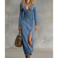 💎 57% OFF! 💎 Women's Long Sleeve V-Neck Maxi Dress – Soft Fabric, Bodycon Fit & Elegant High Slit 👗✨