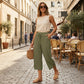 💎 60% OFF! 💎 Ribbed Wide-Leg Capri Pants – Elastic Drawstring Waist, Side Pockets & Slit Hem (Army Green/Navy/Black | 1XL–5XL) 👖🌿