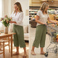 💎 60% OFF! 💎 Ribbed Wide-Leg Capri Pants – Elastic Drawstring Waist, Side Pockets & Slit Hem (Army Green/Navy/Black | 1XL–5XL) 👖🌿
