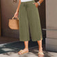 💎 60% OFF! 💎 Ribbed Wide-Leg Capri Pants – Elastic Drawstring Waist, Side Pockets & Slit Hem (Army Green/Navy/Black | 1XL–5XL) 👖🌿