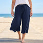 💎 60% OFF! 💎 Ribbed Wide-Leg Capri Pants – Elastic Drawstring Waist, Side Pockets & Slit Hem (Army Green/Navy/Black | 1XL–5XL) 👖🌿