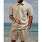 🔥 Pro-Favorite Men's Diamond Pattern Turn-Down Collar Short Sleeve Top & Drawstring Shorts 2-Piece Set – Blended Fabric – Breathable 🎯