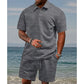 🔥 Pro-Favorite Men's Diamond Pattern Turn-Down Collar Short Sleeve Top & Drawstring Shorts 2-Piece Set – Blended Fabric – Breathable 🎯
