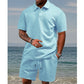 🔥 Pro-Favorite Men's Diamond Pattern Turn-Down Collar Short Sleeve Top & Drawstring Shorts 2-Piece Set – Blended Fabric – Breathable 🎯