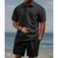 🔥 Pro-Favorite Men's Diamond Pattern Turn-Down Collar Short Sleeve Top & Drawstring Shorts 2-Piece Set – Blended Fabric – Breathable 🎯