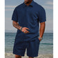 🔥 Pro-Favorite Men's Diamond Pattern Turn-Down Collar Short Sleeve Top & Drawstring Shorts 2-Piece Set – Blended Fabric – Breathable 🎯
