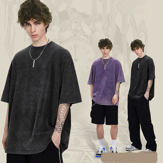 🌞Summer Sale 50% OFF🔥Loose Vintage Solid Color Short Sleeve Top