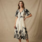 👗 50% OFF NOW! 🌸 Women's Botanical Print Midi Dress – V-Neck, A-Line & Flutter Sleeves 🌿