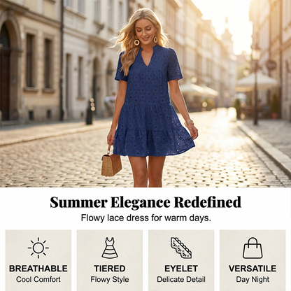 👗 50% OFF NOW! 🌸 Women's Summer Lace Flowy Babydoll Dress – Eyelet Detailing, Lightweight & Vacation Ready ☀️