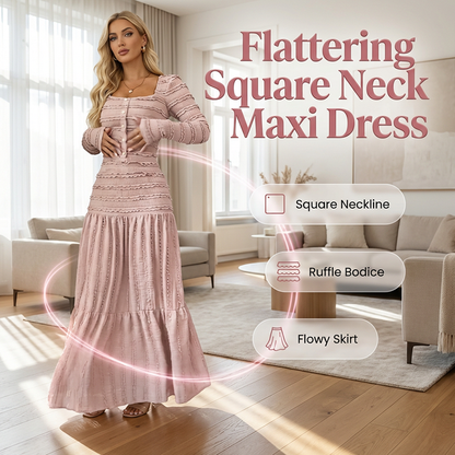 👗 50% OFF NOW! 💕 Square Neck Maxi Dress – Flattering Fit, Soft Fabric & Perfect for Any Occasion 🌸