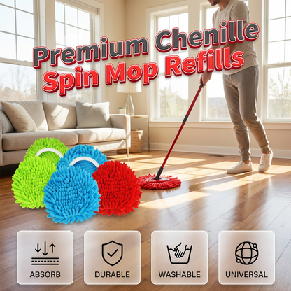 🎉 LIMITED TIME 50% OFF! 🧽 Chenille Spin Mop Head Replacement – Turns Mop into Long-Handle Duster, Dry/Wet Cleaning ✨