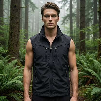 🧥 50% OFF NOW! 🎒 Men's Outdoor Multi-Pocket Utility Vest – Durable Polyester, Sleeveless Design & Stand-Up Collar 🌲