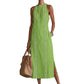 🌿 LIMITED TIME 50% OFF! ☀️ Women's Vintage Cotton Linen Lace Patchwork Midi Dress – Halter Neck & Side Slit 🌸