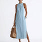 🌿 LIMITED TIME 50% OFF! ☀️ Women's Vintage Cotton Linen Lace Patchwork Midi Dress – Halter Neck & Side Slit 🌸