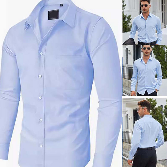 👔 50% OFF NOW!✨ Solid-Color Long-Sleeve Shirt – Wrinkle-Resistant Cotton Blend & Classic Fit – Professional Business Dress Shirt for Men 🌿
