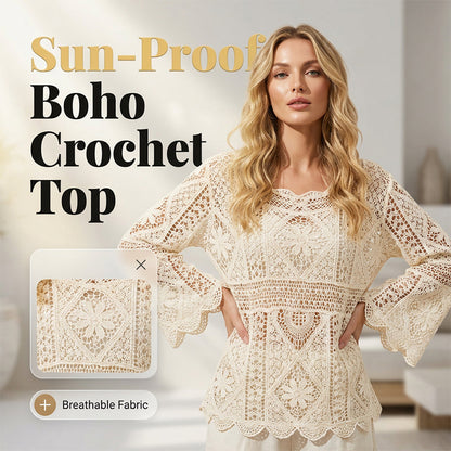 👒 LIMITED TIME 50% OFF! 🌊 Women's Vintage-Inspired Lace Cover-Up Blouse – Flare Sleeves, Bohemian Beachwear 🌸