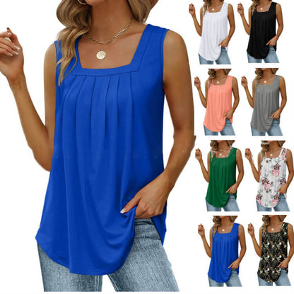 📢 PROMO LIMITÉE -50% ! 👗 Débardeur Col Carré Femme – Tissu Doux, Plis Devant, Coupe Fluide, 8 Coloris, Tailles S-5XL 🌸