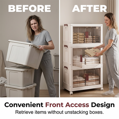 🏠 50% OFF! ✨ Foldable Storage Cabinet – Tool-Free Assembly, Transparent Magnetic Doors & Smooth-Rolling Wheels – Dustproof Multi-Tier Organizer for Clothes, Toys, Books & Bedding 📦
