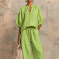 🎉 LIMITED TIME 50% OFF! 👚 Women's Solid 2-Piece Tracksuit Set with Puff Sleeves & Wide-Leg Pants – Chic Zipper Detail & Relaxed Comfort 🌸