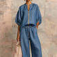 🎉 LIMITED TIME 50% OFF! 👚 Women's Solid 2-Piece Tracksuit Set with Puff Sleeves & Wide-Leg Pants – Chic Zipper Detail & Relaxed Comfort 🌸