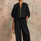 🎉 LIMITED TIME 50% OFF! 👚 Women's Solid 2-Piece Tracksuit Set with Puff Sleeves & Wide-Leg Pants – Chic Zipper Detail & Relaxed Comfort 🌸