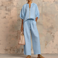 🎉 LIMITED TIME 50% OFF! 👚 Women's Solid 2-Piece Tracksuit Set with Puff Sleeves & Wide-Leg Pants – Chic Zipper Detail & Relaxed Comfort 🌸