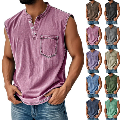 🎉 LIMITED TIME 50% OFF! 💞 Retro Style Sleeveless T-Shirt with Three Buttons – Vintage Vibes & Modern Fit, 44K+ Sold! 💪