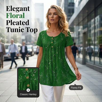 👕 LIMITED-TIME 50% OFF! ✨ Women's Tunic Top – Floral Print, Pleated, Loose Fit, Casual ✨