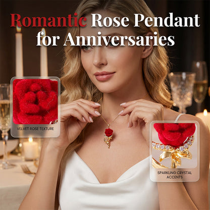 🌹 LIMITED-TIME 50% OFF! ✨ Elegant Red Rose Pendant Necklace – Velvet Bloom, Crystal Accents, Gold-Tone ✨