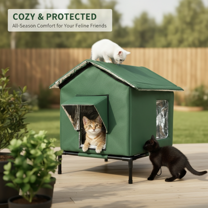 ⏰ LIMITED TIME 50% OFF! 🐈 All-Weather Elevated Outdoor Cat House – Waterproof Oxford Cloth, Thermal Aluminum Lining & Foldable Design 🌧️